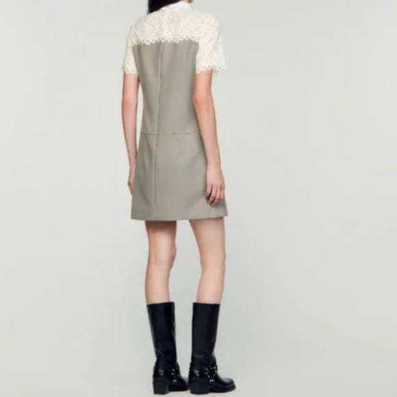 NWOT Sandro TWO-MATERIAL SHORT DRESS FR40/US8 - Picture 6 of 7